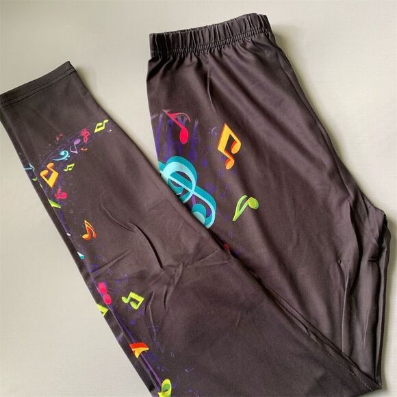 Women's Music Note Print Leggings Multicolor Size L Casual‎ - Picture 4 of 13